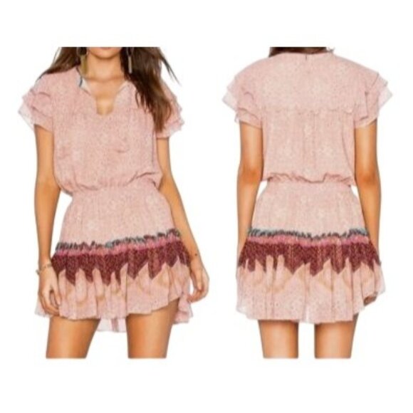 Boho Misa Los Angeles S Pink Floral Ruffle Sleeve Mini Dress Pastel Barbie - Picture 1 of 14